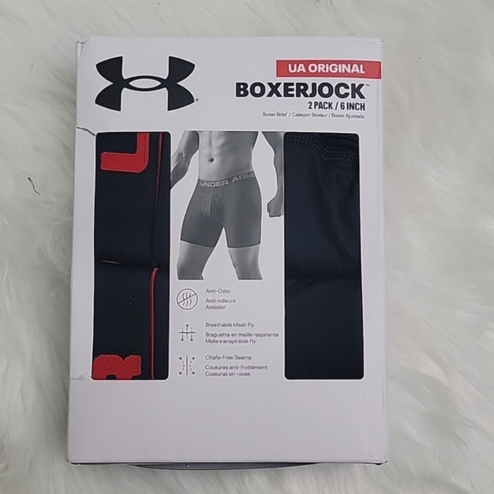 UNDER ARMOUR NeW UA Original Boxerjock 2 Pk. 6 Inch Black Red Boxer Brief 3XL‎